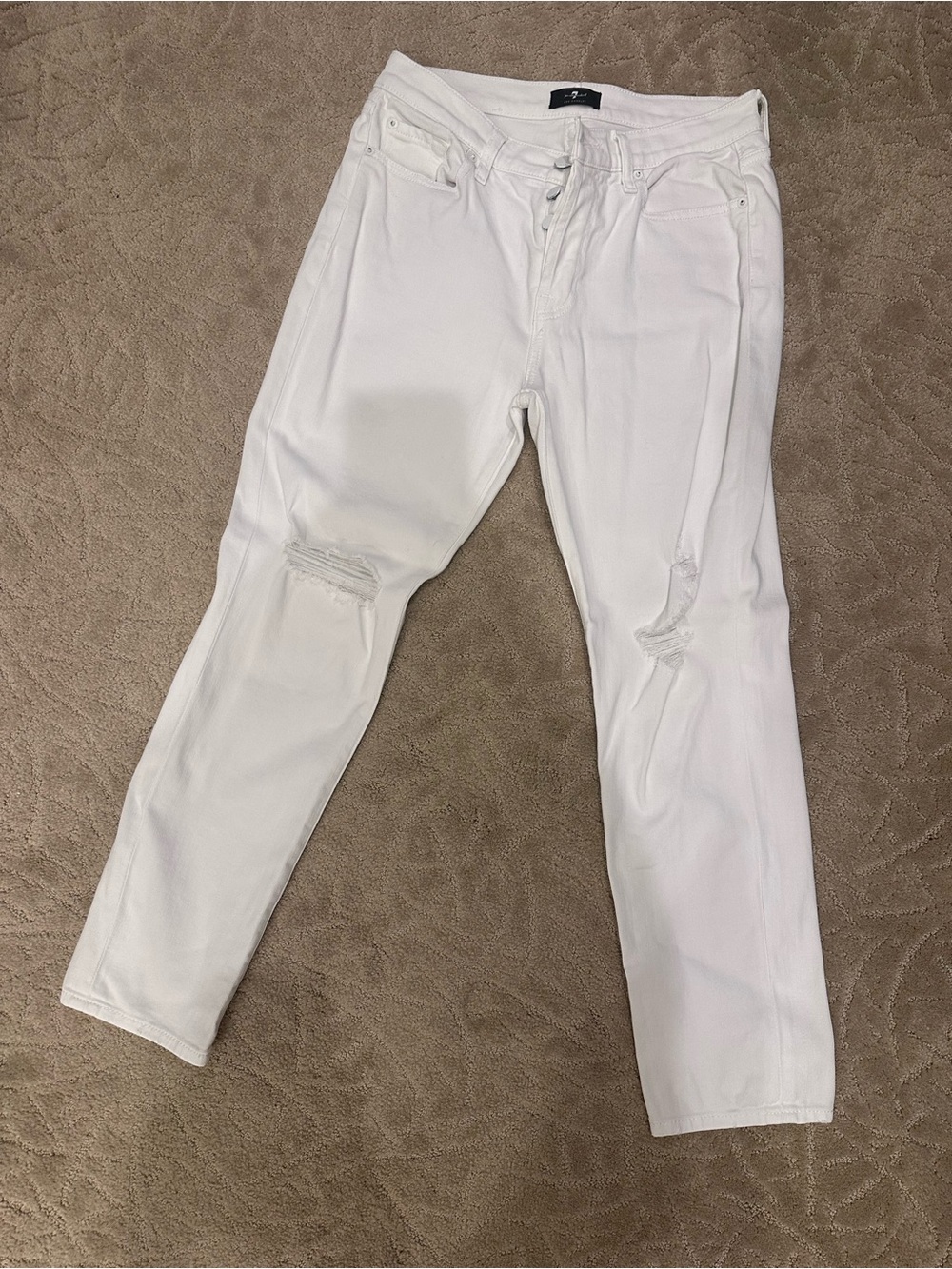 7 For All Mankind Josefina Boyfriend Jeans White Distressed Size 27 Button Fly